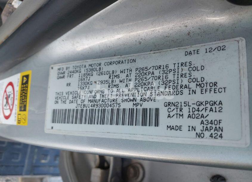 Photo 9 of 2003 Toyota 4runner SR5 V6 (VIN JTEBU14R930004575)