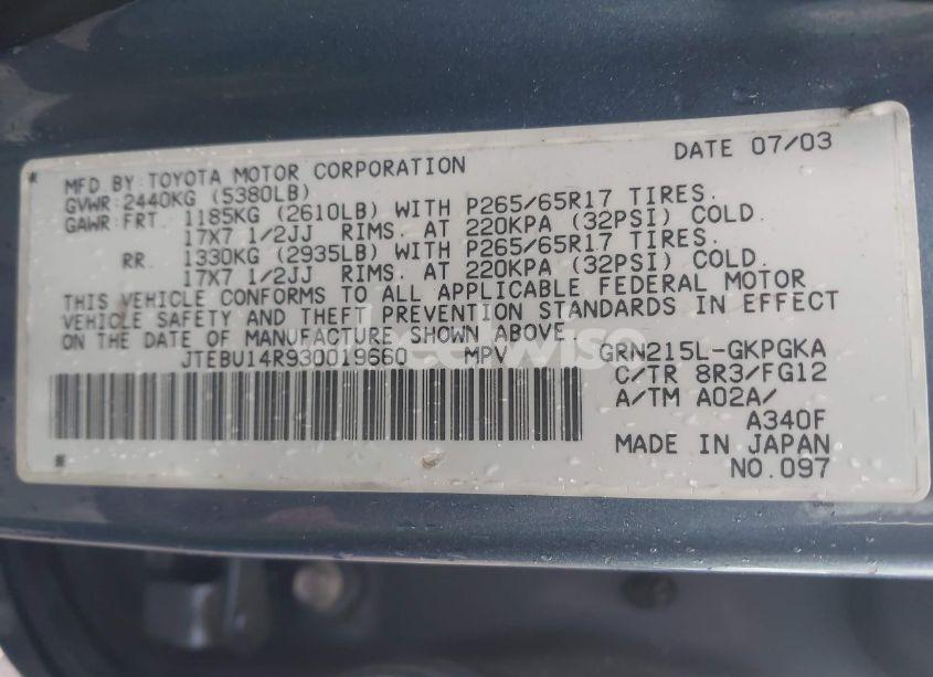 Photo 9 of 2003 Toyota 4runner SR5 V6 (VIN JTEBU14R930019660)