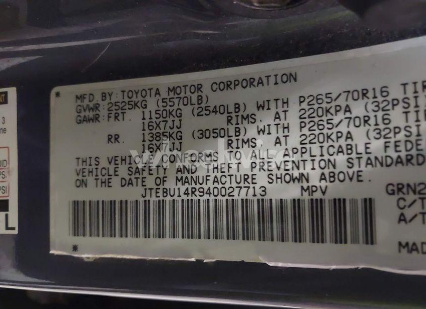 Photo 9 of 2004 Toyota 4runner SR5 V6 (VIN JTEBU14R940027713)