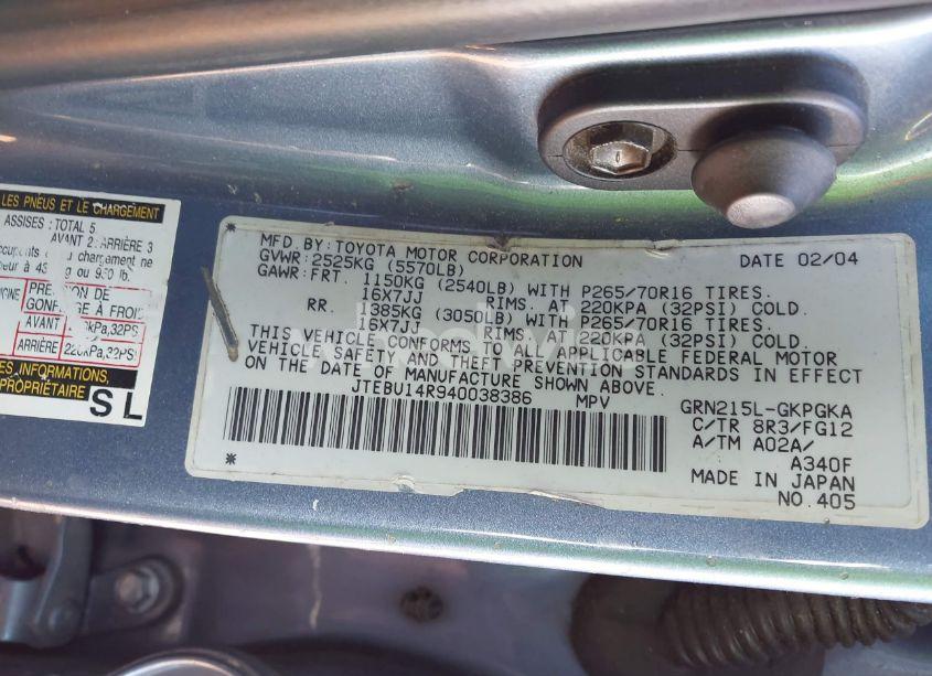 Photo 9 of 2004 Toyota 4runner SR5 V6 (VIN JTEBU14R940038386)
