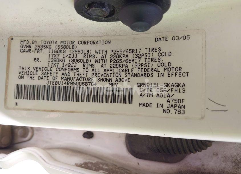 Photo 9 of 2005 Toyota 4runner SR5 SPORT V6 (VIN JTEBU14R950068764)