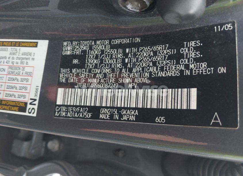 Photo 9 of 2006 Toyota 4runner SR5 V6 (VIN JTEBU14R960087249)