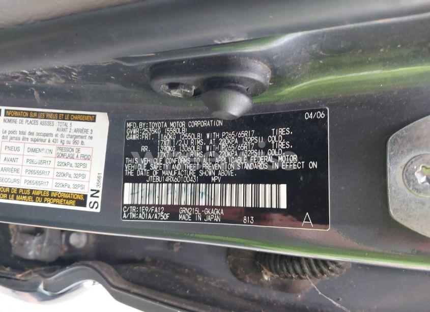 Photo 9 of 2006 Toyota 4runner SR5 V6 (VIN JTEBU14RX60100431)