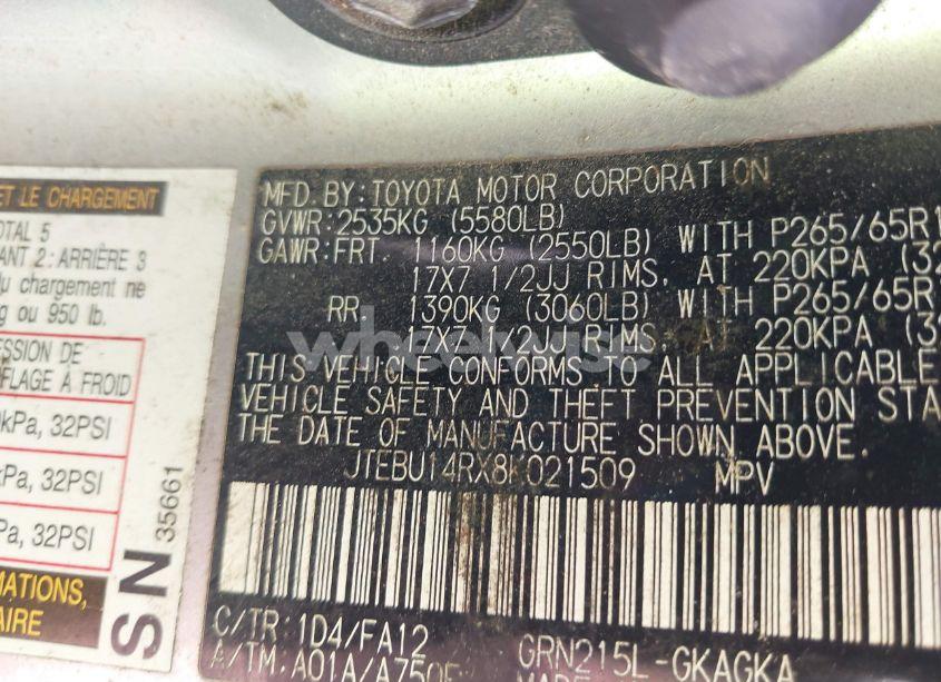 Photo 9 of 2008 Toyota 4runner SR5 V6 (VIN JTEBU14RX8K021509)