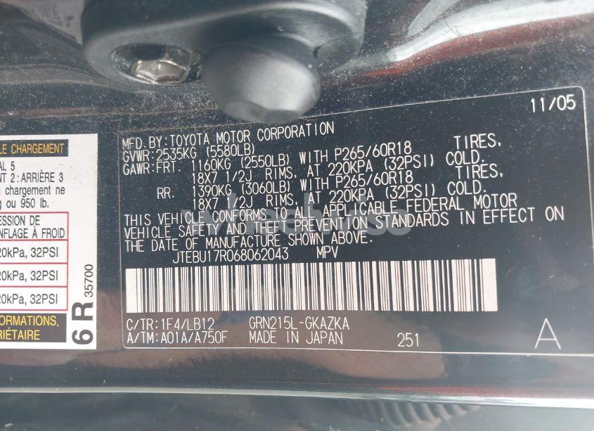 Photo 9 of 2006 Toyota 4runner LIMITED V6 (VIN JTEBU17R068062043)