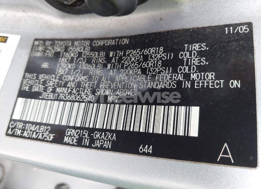 Photo 9 of 2006 Toyota 4runner LIMITED V6 (VIN JTEBU17R368062540)