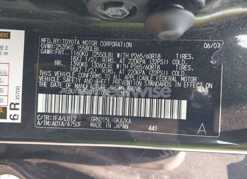 Photo 9 of 2007 Toyota 4runner LIMITED V6 (VIN JTEBU17R570127050)