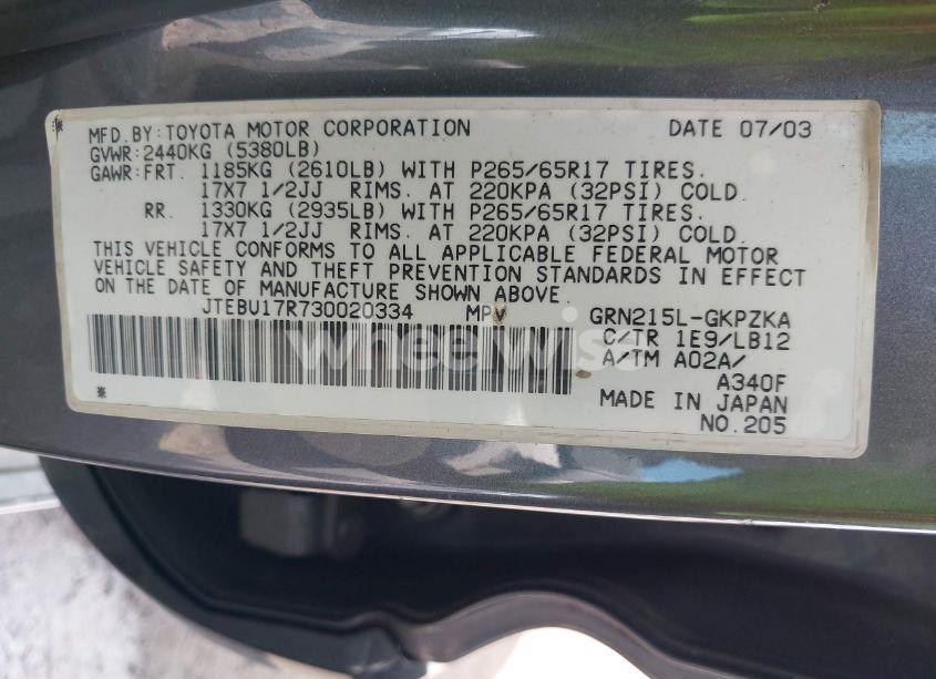 Photo 9 of 2003 Toyota 4runner LIMITED V6 (VIN JTEBU17R730020334)