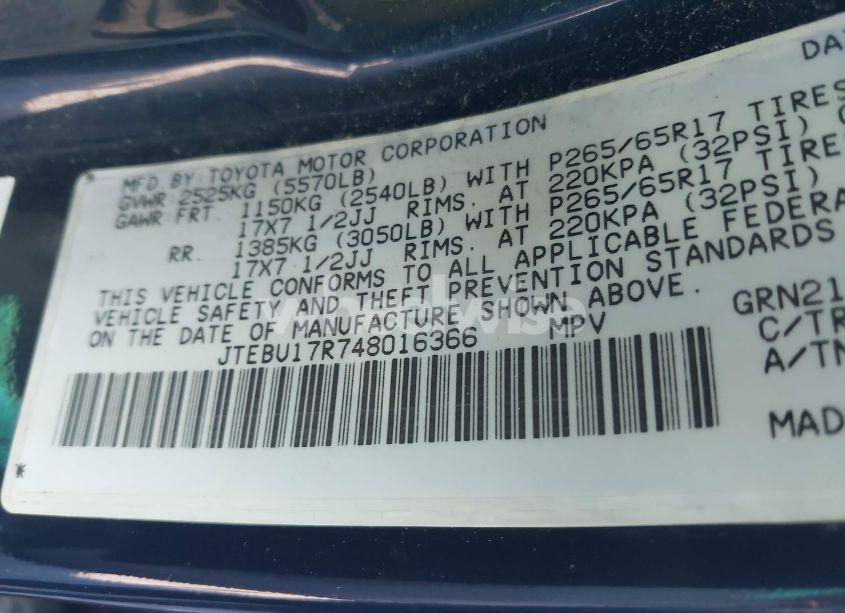 Photo 9 of 2004 Toyota 4runner LIMITED V6 (VIN JTEBU17R748016366)