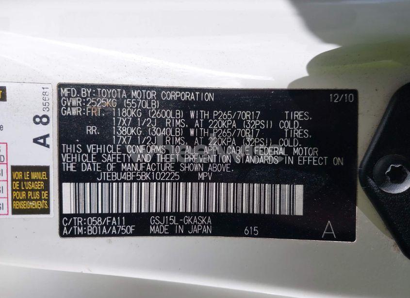 Photo 9 of 2011 Toyota Fj CRUISER (VIN JTEBU4BF5BK102225)