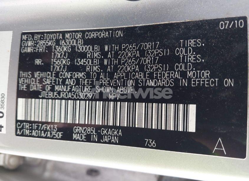 Photo 9 of 2010 Toyota 4runner SR5/LIMITED/TRAIL (VIN JTEBU5JR0A5030297)