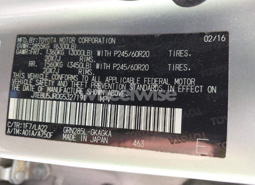 Photo 9 of 2016 Toyota 4runner LIMITED (VIN JTEBU5JR0G5327191)