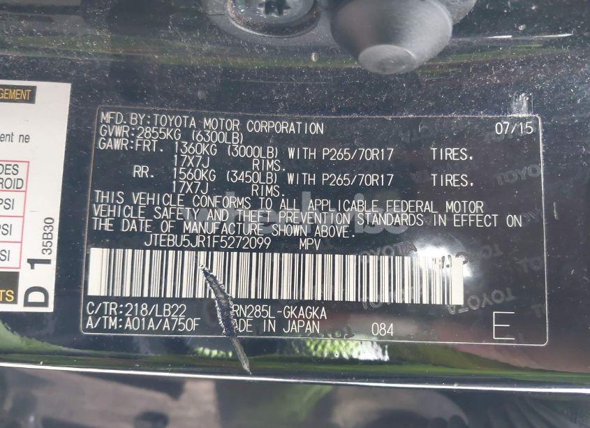 Photo 9 of 2015 Toyota 4runner SR5 PREMIUM (VIN JTEBU5JR1F5272099)