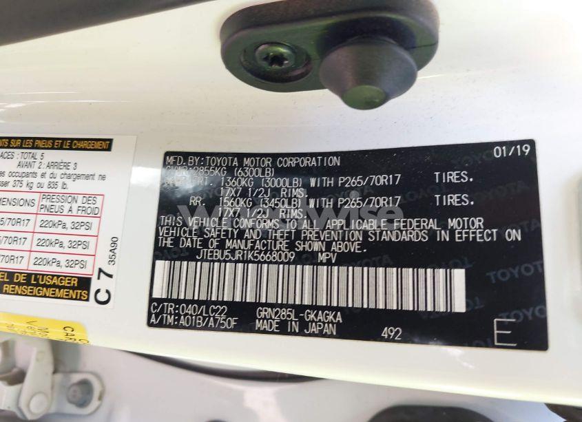 Photo 9 of 2019 Toyota 4runner TRD OFF ROAD PREMIUM (VIN JTEBU5JR1K5668009)