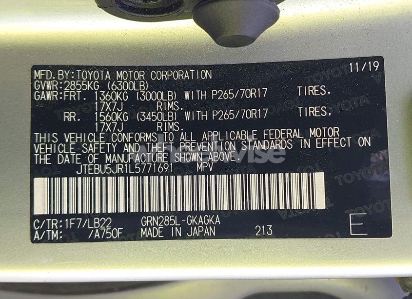 Photo 9 of 2020 Toyota 4runner SR5 PREMIUM (VIN JTEBU5JR1L5771691)