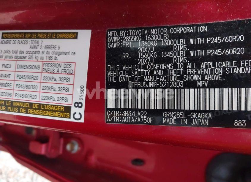 Photo 9 of 2015 Toyota 4runner LIMITED (VIN JTEBU5JR2F5212803)