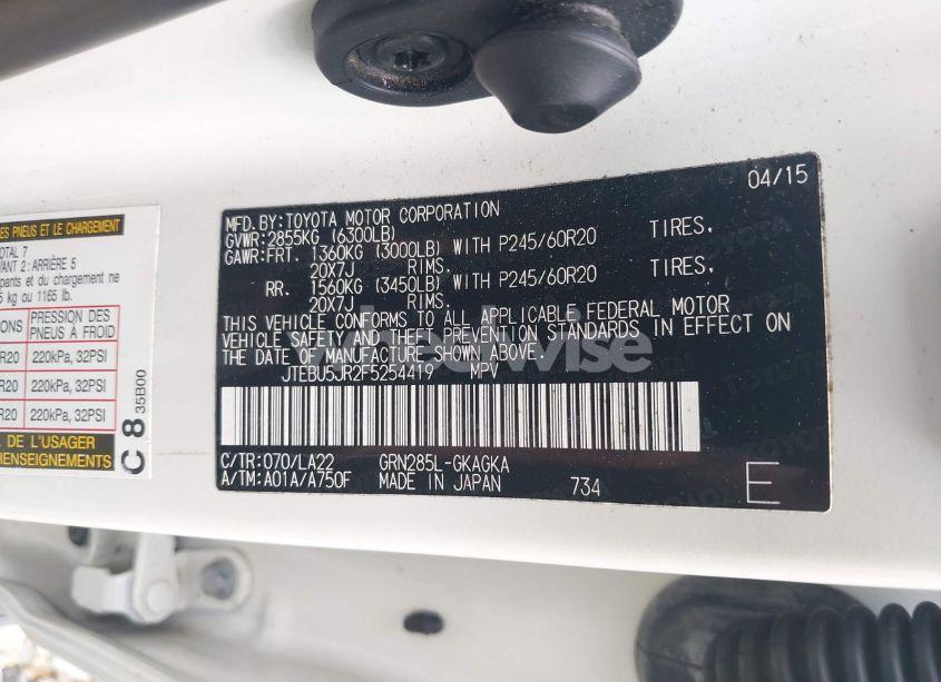 Photo 9 of 2015 Toyota 4runner LIMITED/SR5/SR5 PREMIUM/TRAIL/TRAIL PREMIUM/TRD PRO (VIN JTEBU5JR2F5254419)