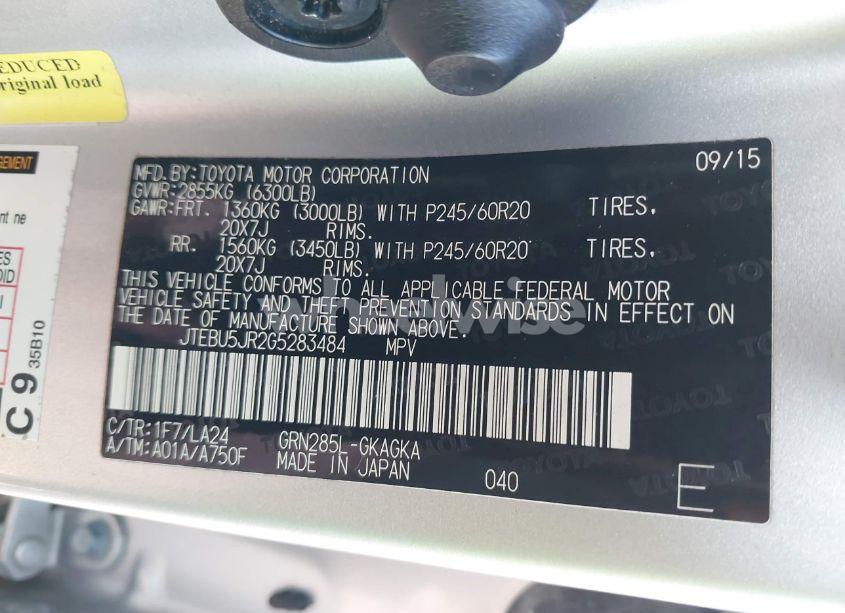 Photo 9 of 2016 Toyota 4runner LIMITED (VIN JTEBU5JR2G5283484)