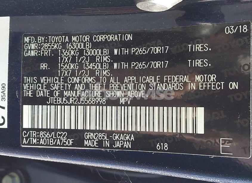 Photo 9 of 2018 Toyota 4runner TRD OFF ROAD PREMIUM (VIN JTEBU5JR2J5568998)