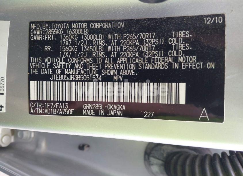 Photo 9 of 2011 Toyota 4runner TRAIL V6 (VIN JTEBU5JR3B5051534)