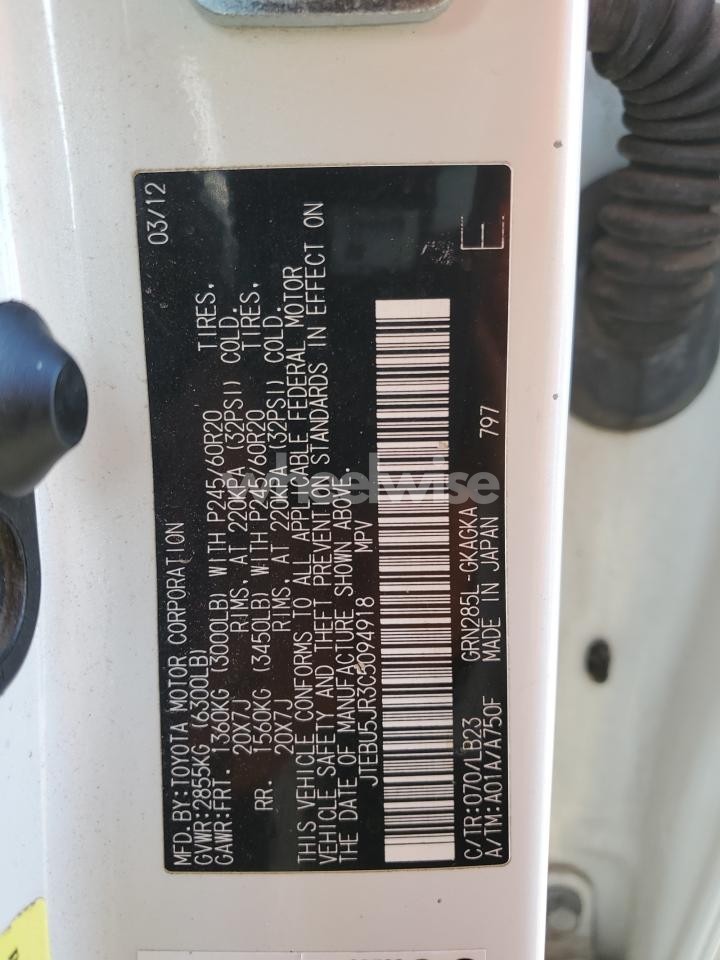 Photo 13 of 2012 TOYOTA 4RUNNER SR5 (VIN JTEBU5JR3C5094918)