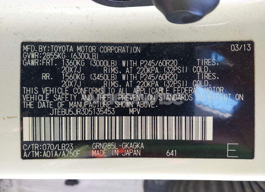 Photo 9 of 2013 Toyota 4runner LIMITED (VIN JTEBU5JR3D5135453)