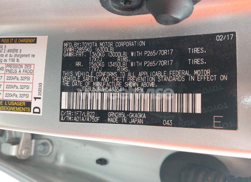 Photo 9 of 2017 Toyota 4runner SR5 PREMIUM (VIN JTEBU5JR3H5433541)