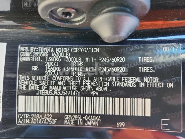 2018 TOYOTA 4RUNNER SR5/SR5 PREMIUM (VIN JTEBU5JR3J5491476) main photo