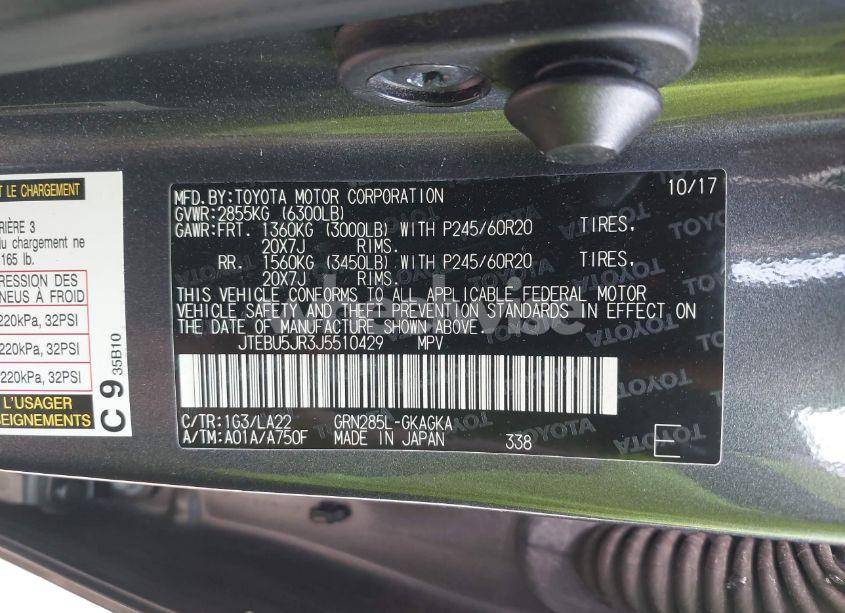 Photo 9 of 2018 Toyota 4runner LIMITED (VIN JTEBU5JR3J5510429)