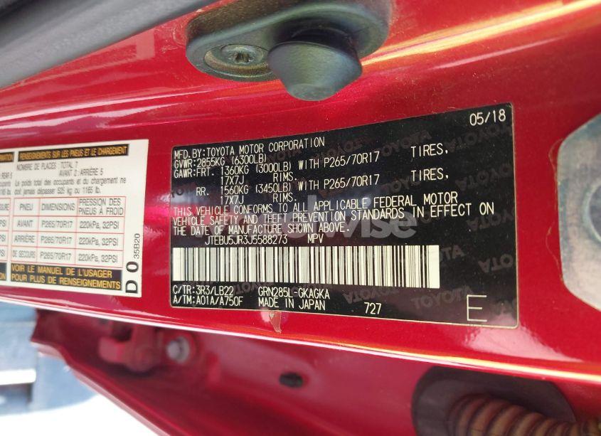 Photo 9 of 2018 Toyota 4runner SR5 PREMIUM (VIN JTEBU5JR3J5588273)