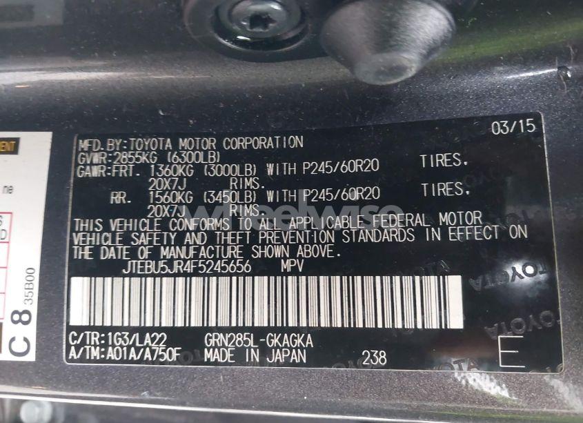 Photo 9 of 2015 Toyota 4runner LIMITED (VIN JTEBU5JR4F5245656)