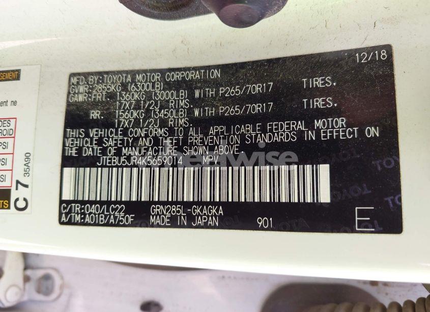 Photo 9 of 2019 Toyota 4runner TRD OFF ROAD PREMIUM (VIN JTEBU5JR4K5659014)