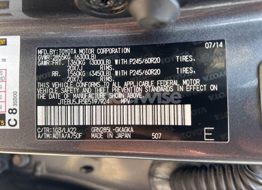 Photo 9 of 2014 Toyota 4runner SR5/LIMITED/TRAIL (VIN JTEBU5JR5E5197924)