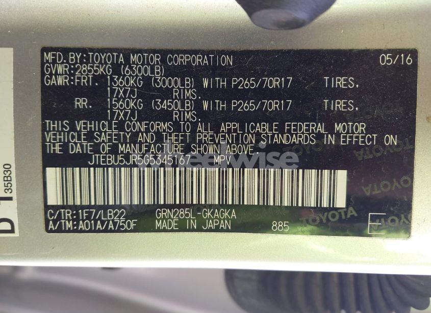 Photo 9 of 2016 Toyota 4runner SR5 PREMIUM (VIN JTEBU5JR5G5345167)