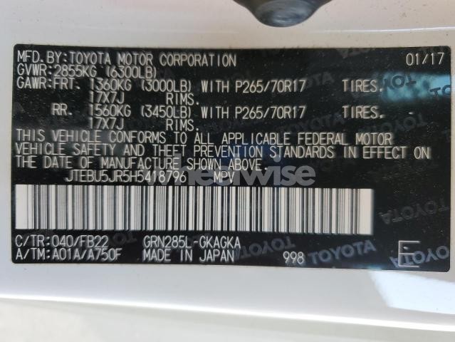 Photo 7 of 2017 TOYOTA 4RUNNER SR5/SR5 PREMIUM (VIN JTEBU5JR5H5418796)