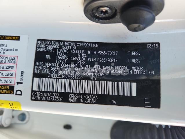 Photo 3 of 2018 TOYOTA 4RUNNER SR5/SR5 PREMIUM (VIN JTEBU5JR5J5561253)