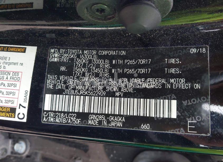 Photo 9 of 2019 Toyota 4runner TRD OFF ROAD PREMIUM (VIN JTEBU5JR5K5622909)