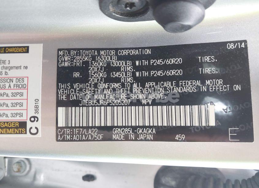 Photo 9 of 2015 Toyota 4runner LIMITED (VIN JTEBU5JR6F5205207)