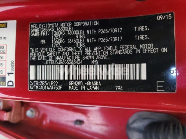 Photo 12 of 2016 TOYOTA 4RUNNER SR5/SR5 PREMIUM (VIN JTEBU5JR6G5283424)