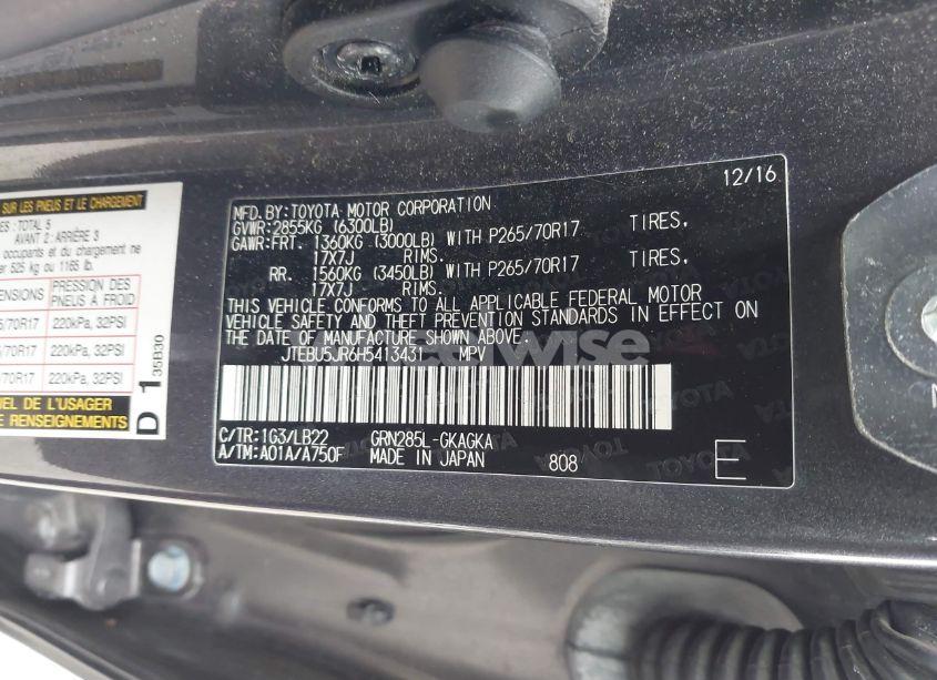 Photo 9 of 2017 Toyota 4runner SR5 PREMIUM (VIN JTEBU5JR6H5413431)