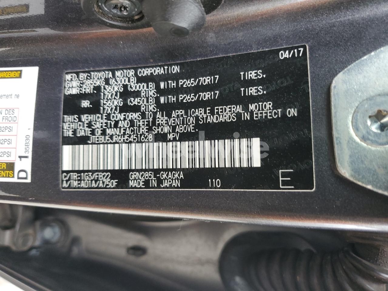 Photo 13 of 2017 TOYOTA 4RUNNER SR5/SR5 PREMIUM (VIN JTEBU5JR6H5451628)