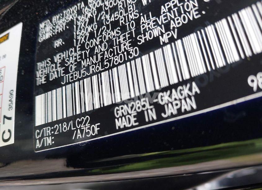 Photo 9 of 2020 Toyota 4runner SR5/SR5 PREMIUM/VENTURE/LIMITED/NIGHT SHADE/TRD OFF ROAD/TRD OFF ROAD PREMIUM/TRD PRO (VIN JTEBU5JR6L5780130)