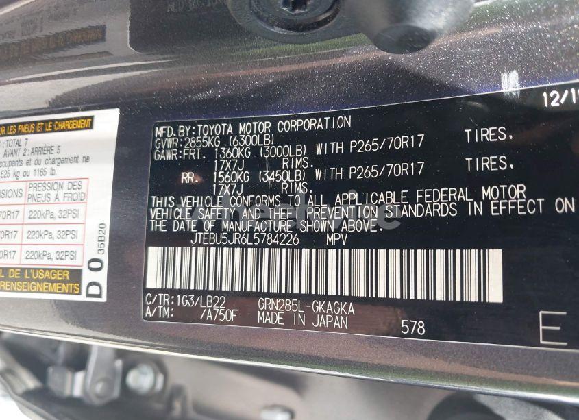 Photo 9 of 2020 Toyota 4runner SR5 PREMIUM (VIN JTEBU5JR6L5784226)