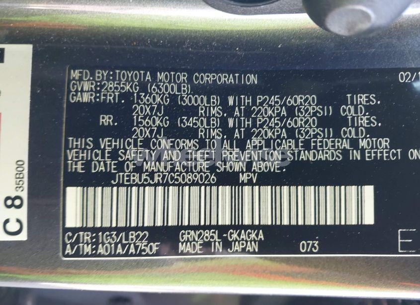 Photo 9 of 2012 Toyota 4runner LIMITED (VIN JTEBU5JR7C5089026)