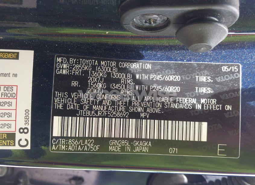 Photo 9 of 2015 Toyota 4runner LIMITED (VIN JTEBU5JR7F5258692)