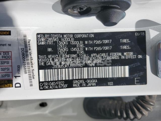 Photo 8 of 2018 TOYOTA 4RUNNER SR5/SR5 PREMIUM (VIN JTEBU5JR7J5599762)