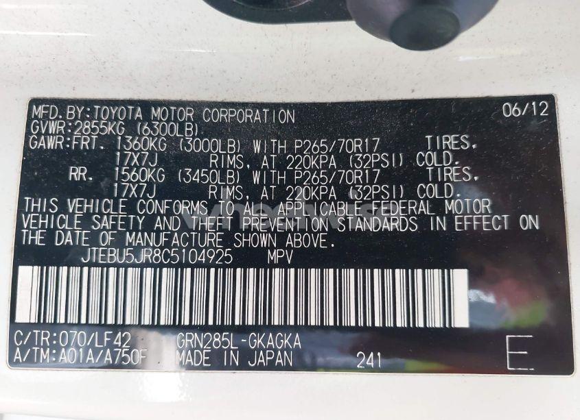 Photo 9 of 2012 Toyota 4runner SR5 (VIN JTEBU5JR8C5104925)