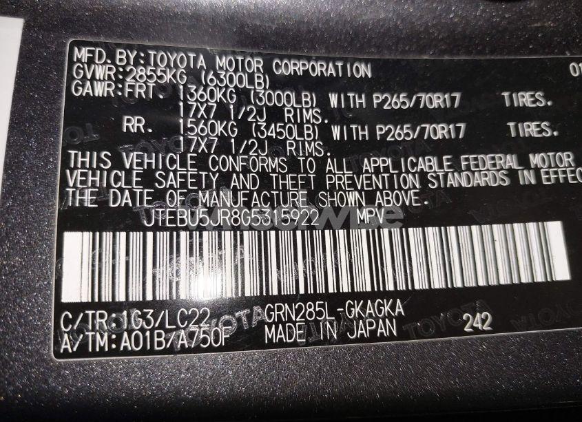 Photo 9 of 2016 Toyota 4runner TRAIL PREMIUM (VIN JTEBU5JR8G5315922)