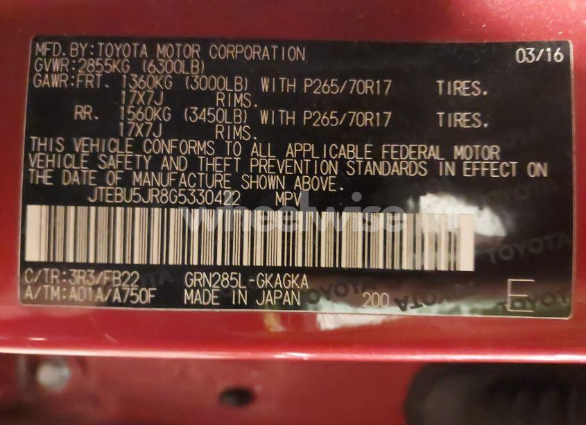 Photo 9 of 2016 Toyota 4runner SR5 (VIN JTEBU5JR8G5330422)