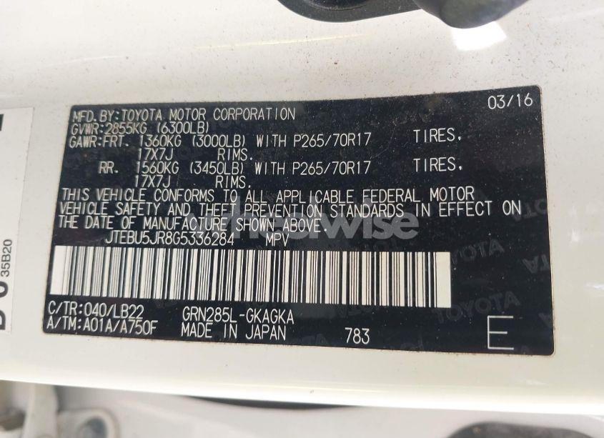 Photo 9 of 2016 Toyota 4runner SR5 PREMIUM (VIN JTEBU5JR8G5336284)